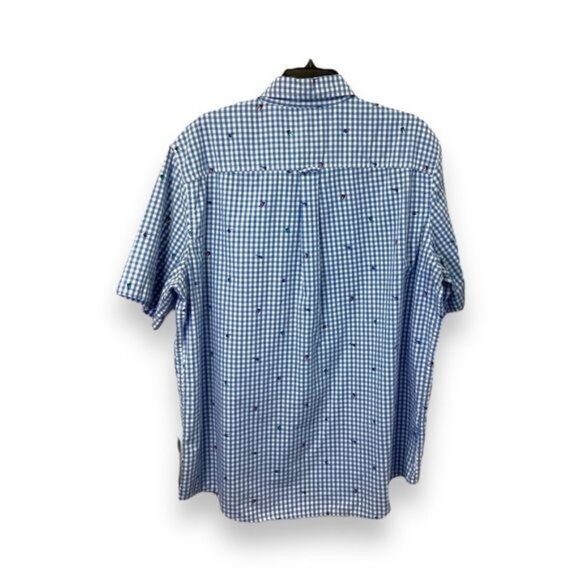 Chaps Mens Blue Gingham Flying Fishing Short Sleeve Shirt XL Cotton Easy Care - Picture 9 of 9
